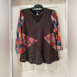 Women’s Ali Miles 3/4 Sleeve Artsy Striped Multicolor Cowl Neck Sweater size XL